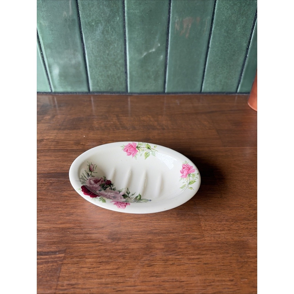 Vintage Rose Soap Dish Made In England Cottage Core Trinket Floral Grandma Core